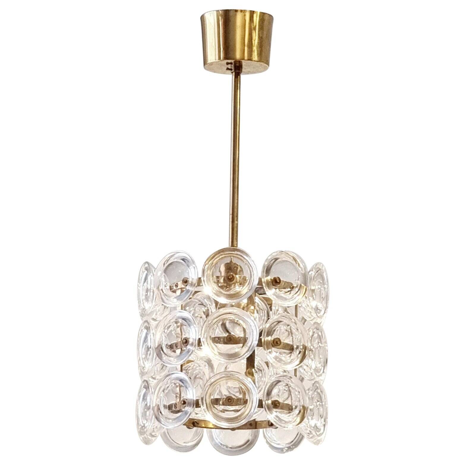 Carl Fagerlund, Glass and Brass Pendant Fagerhult/Orrefors, Scandinavian Modern
