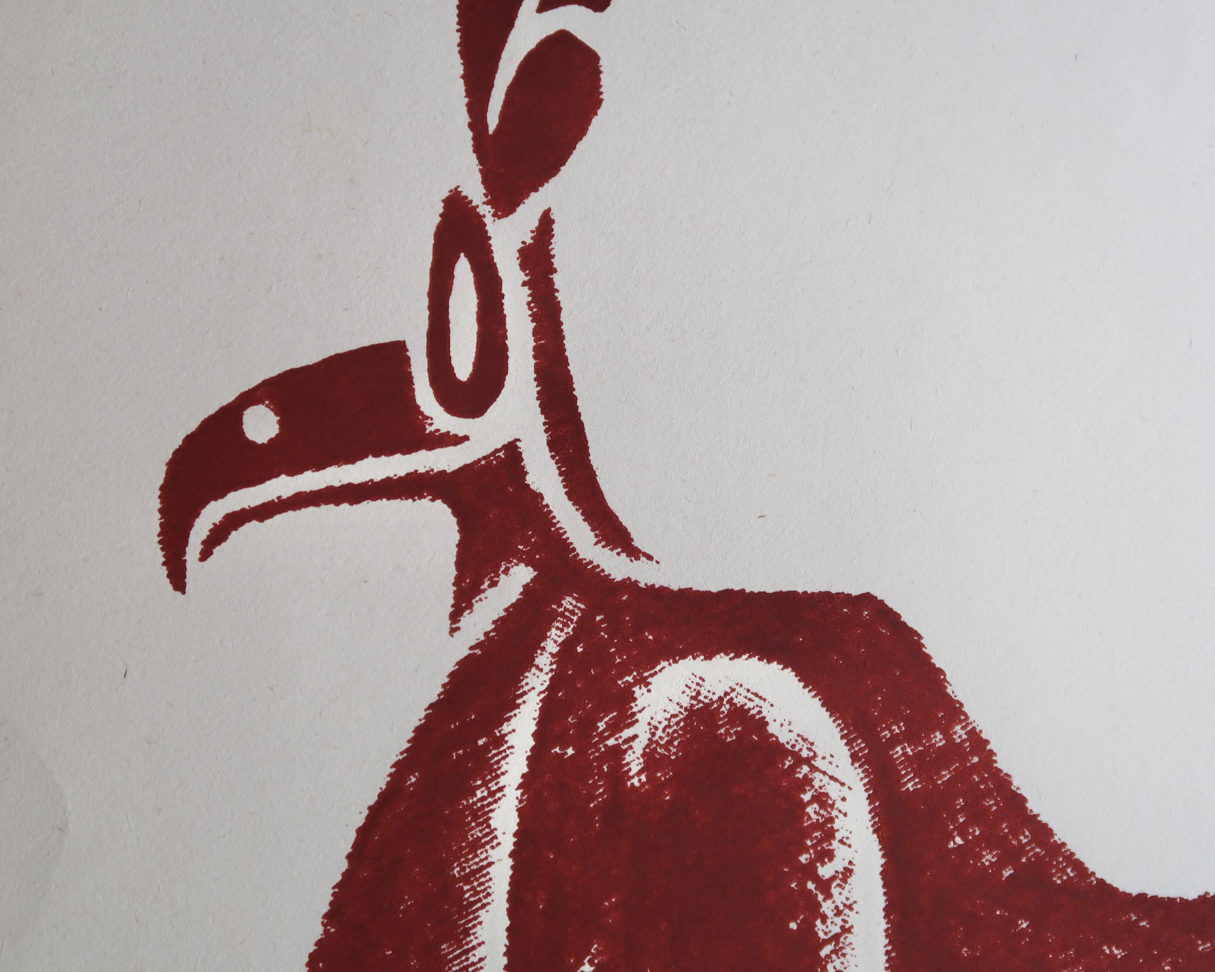 Original Pre-Columbian print, Aztecs Colombia folk 60s