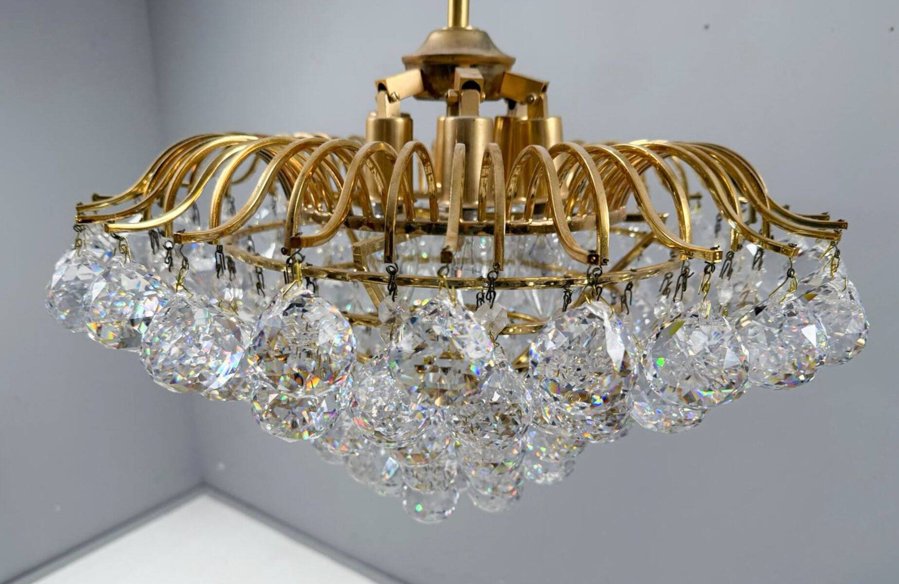 Hollywood Regency chandelier with crystal glass shades by Ernst Palme, Germany, 1960s