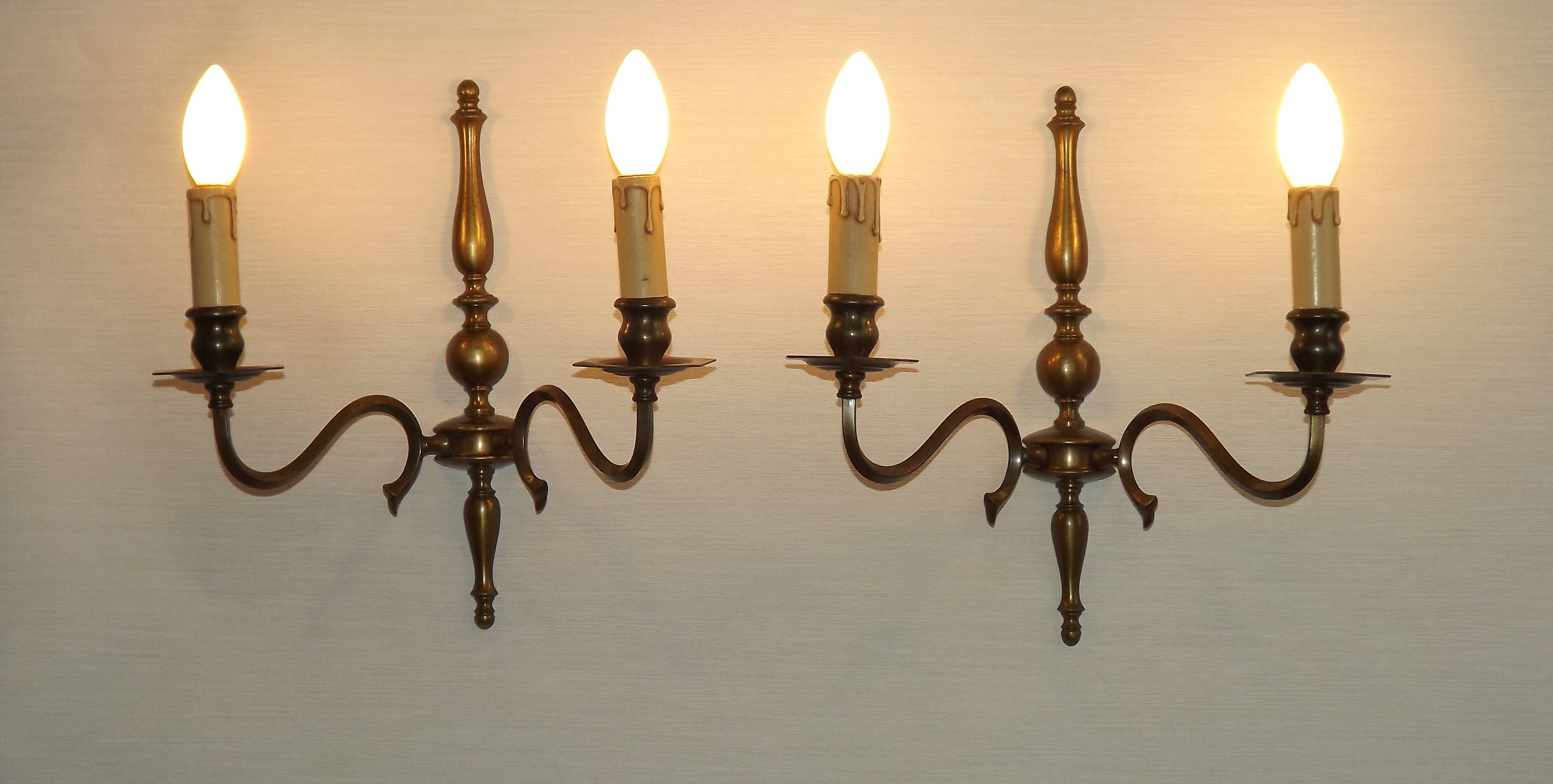 Pair of Double French Vintage Bronze Effect Metal Flemish Wall Lights