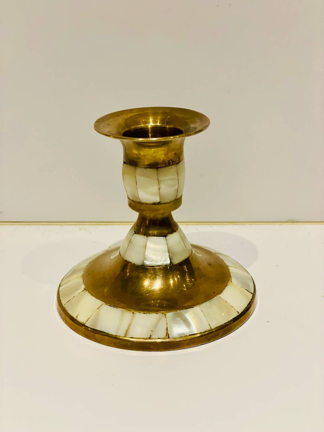 Mother-of-pearl and gilded brass candlestick