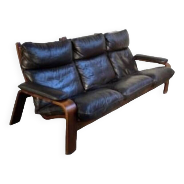 Canape scandinave vintage en cuir noir — Beyit