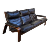 Vintage Scandinavian sofa in black leather
