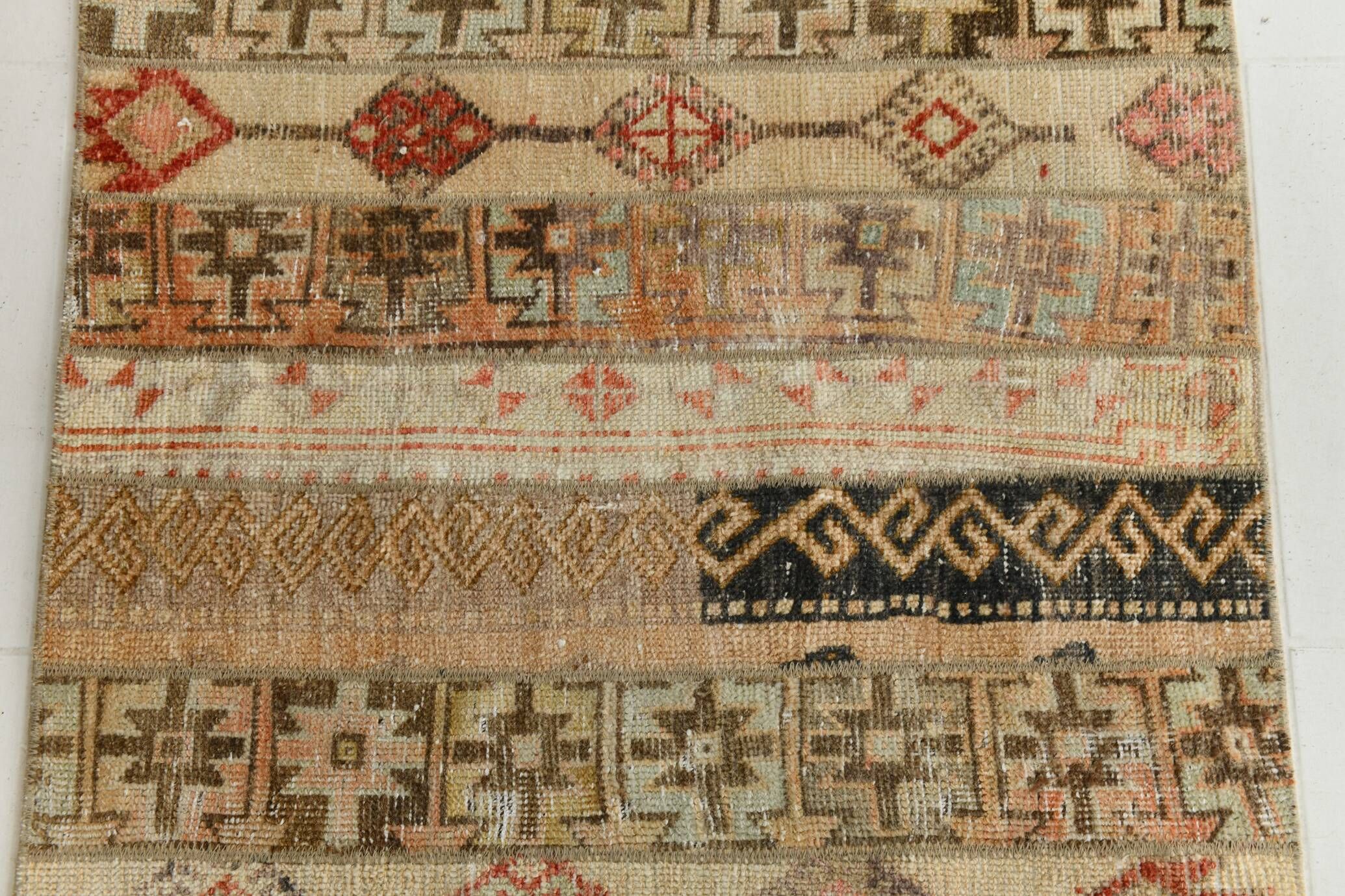 Cream Beige Turkish Vintage Runner Rug, 80x224Cm