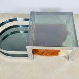 Table basse acier verre et peau de vache