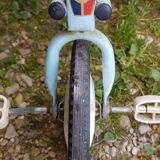 Old children's tricycle toy metal blue & white 70s vintage