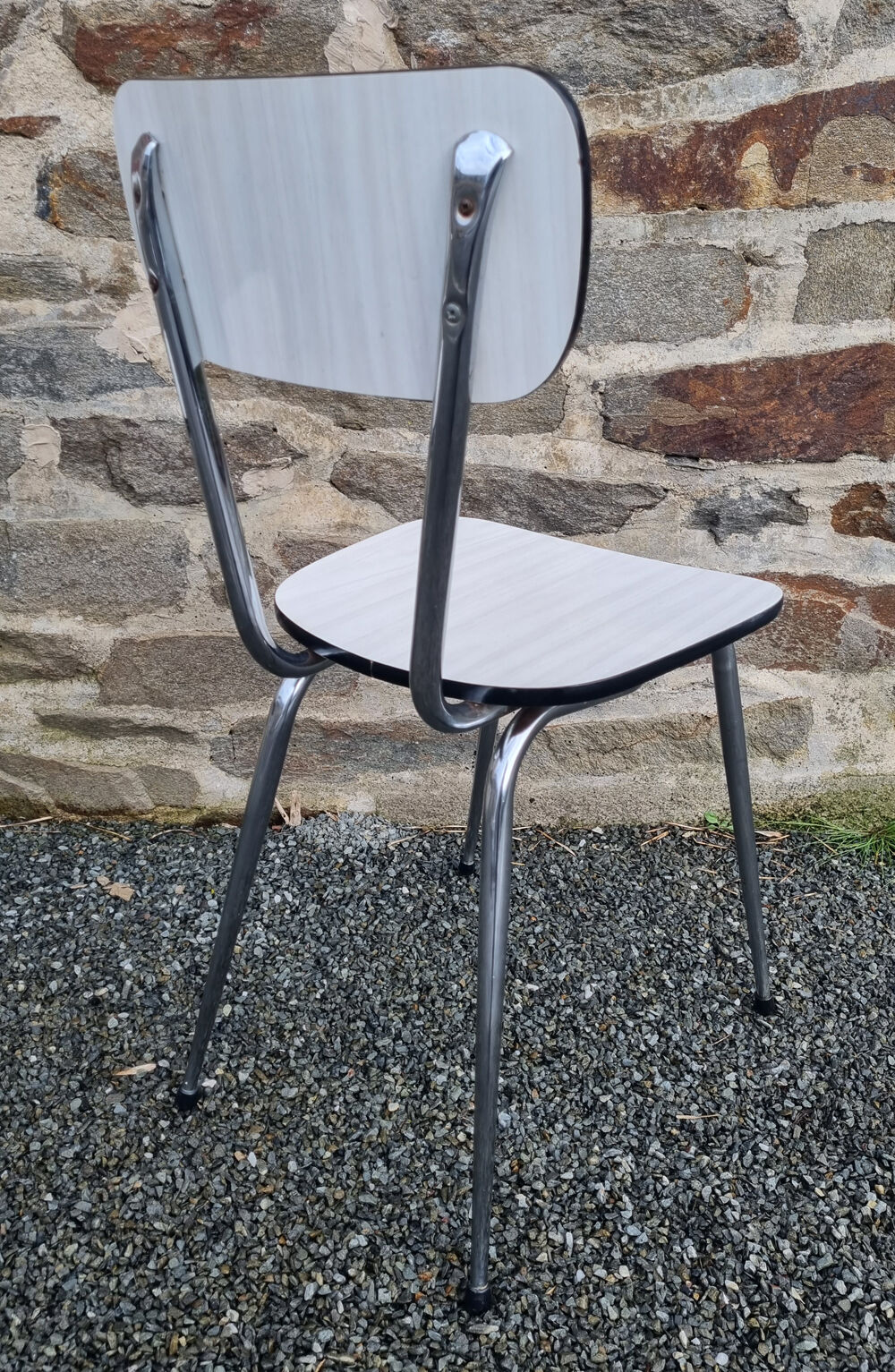 Set in white formica, table and 4 chairs, vintage, 70s