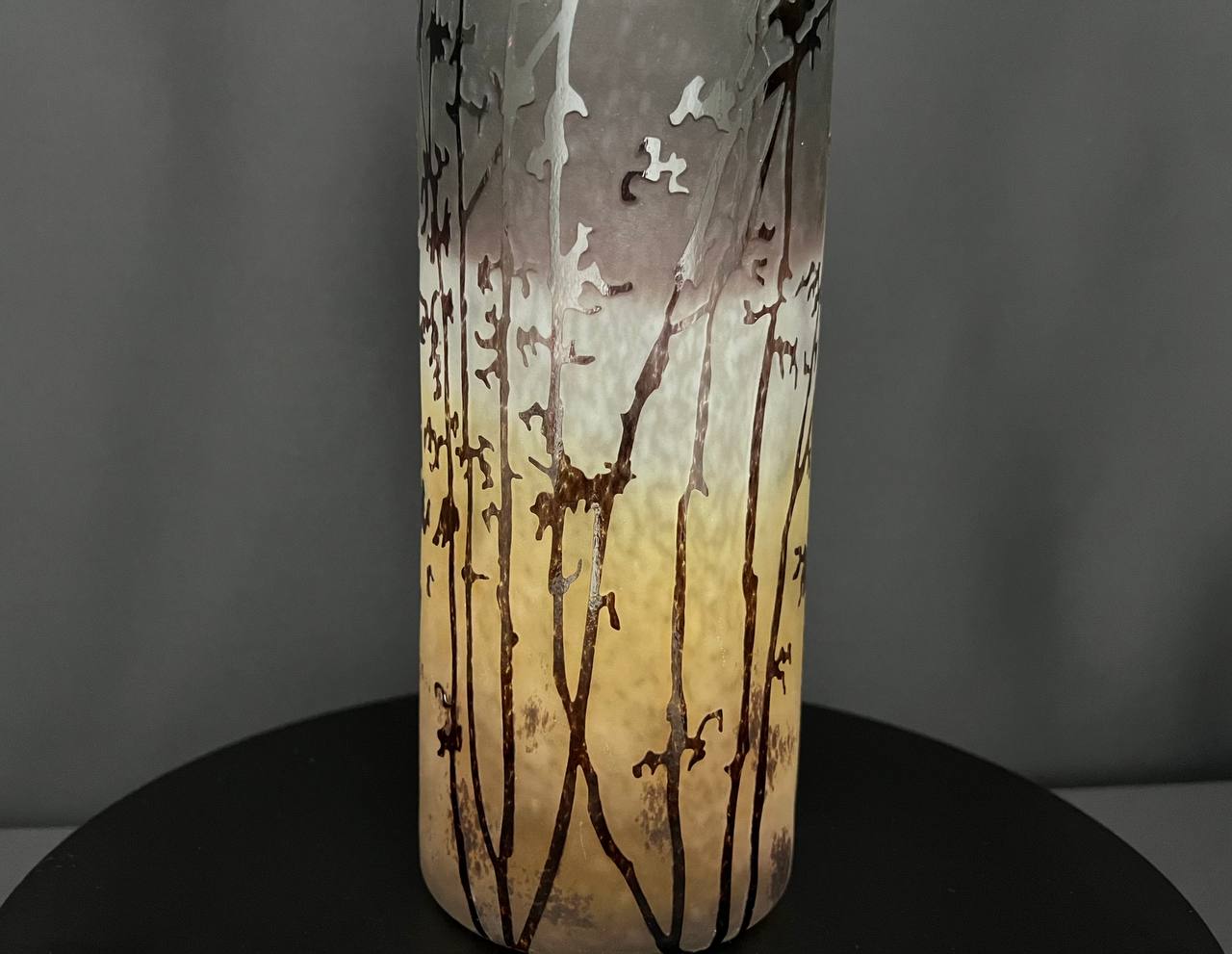 Multilayer cameo glass vase with acid-etched floral decoration.
