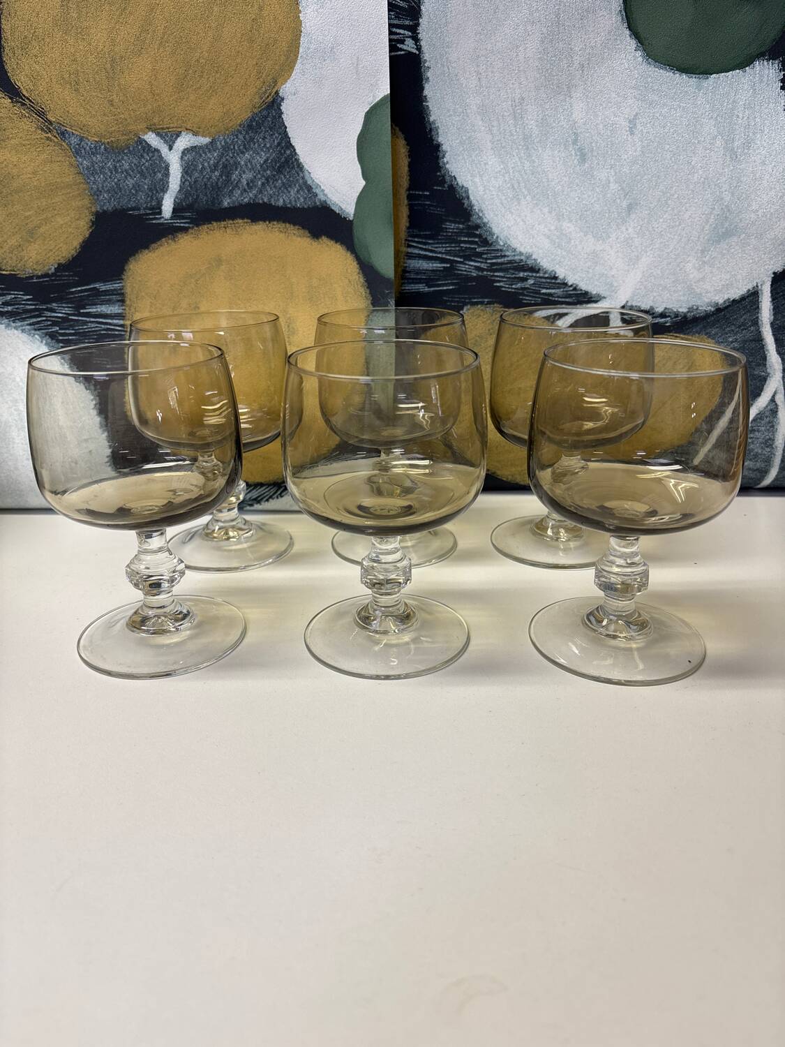 Set of 6 vintage smoked glass glasses