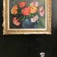 Huile ancienne sur toile bouquet de fleurs Zinnias