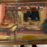 Ancien plateau art deco en bois signe dope