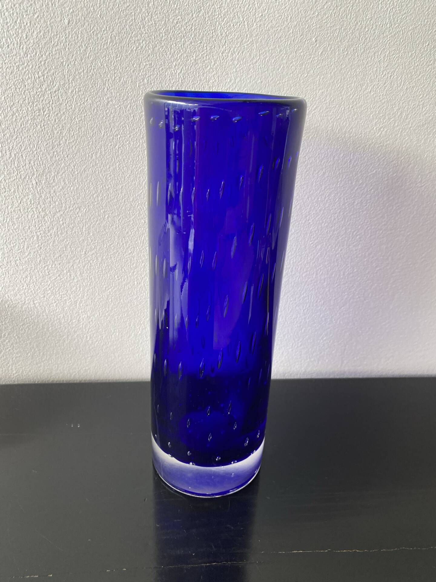 Vintage Scandinavian cobalt blue bubble glass vase from the brand.