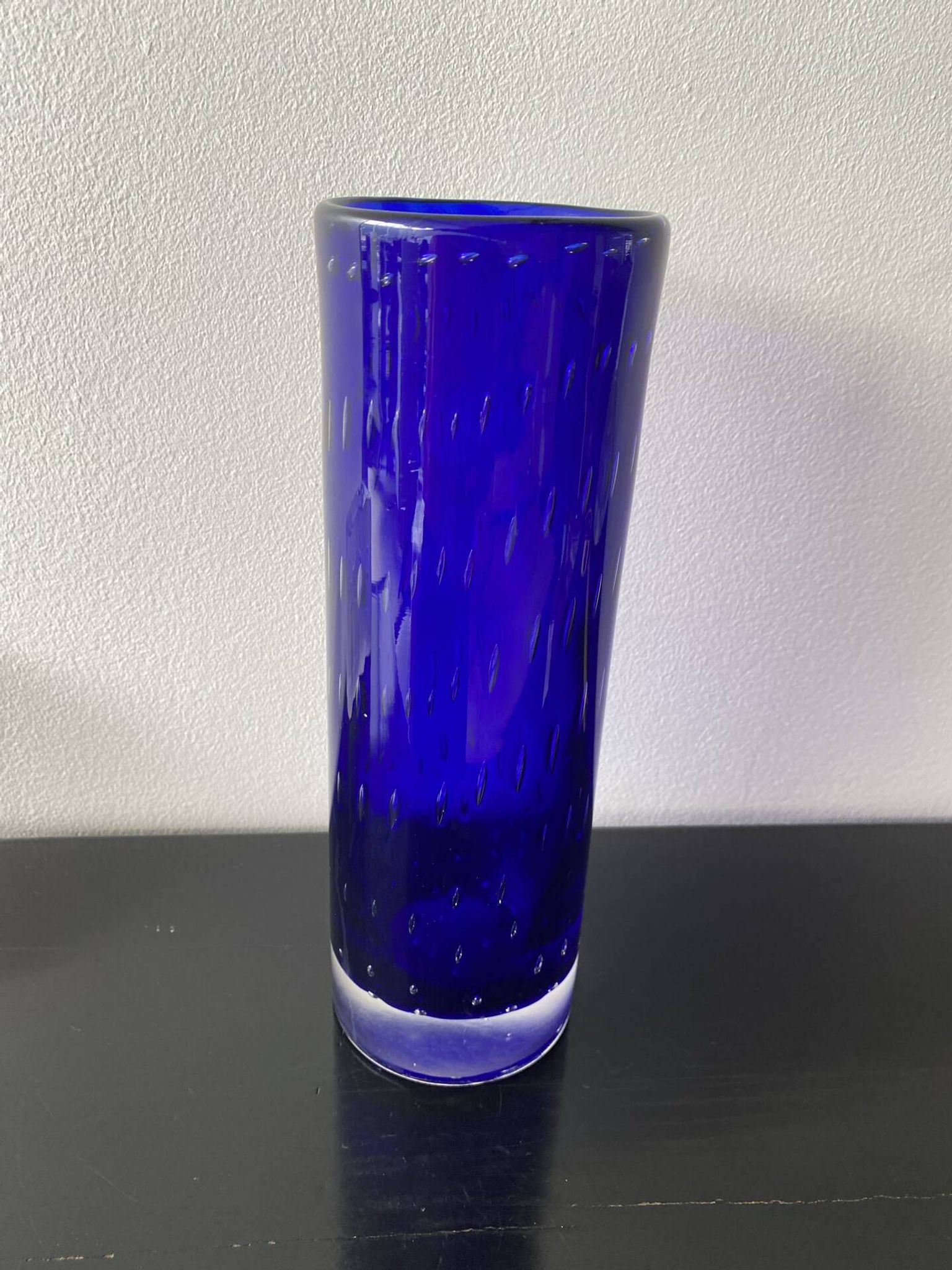 Vintage Scandinavian cobalt blue bubble glass vase from the brand.