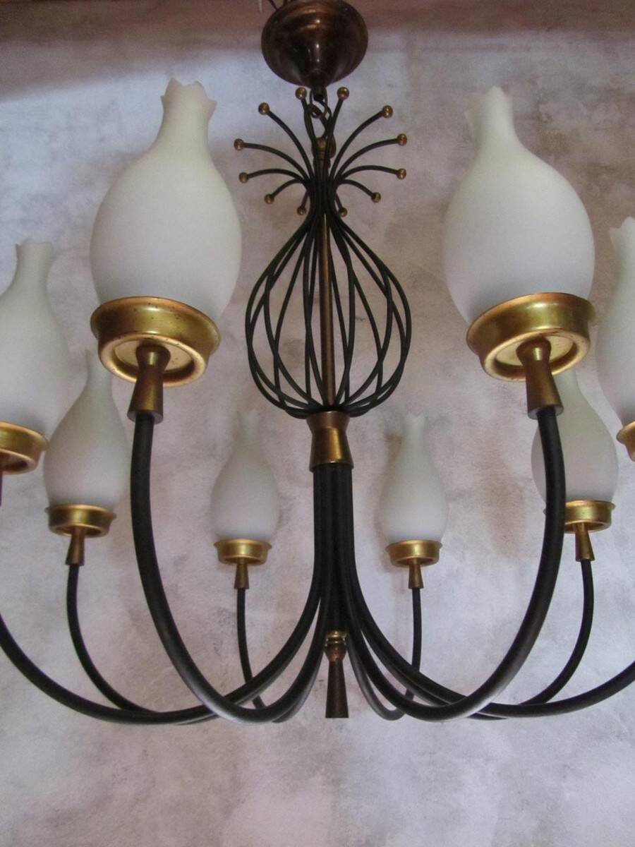 Set of 2 Italian design chandeliers in style of Stilnovo/ Arredoluce, 1950s