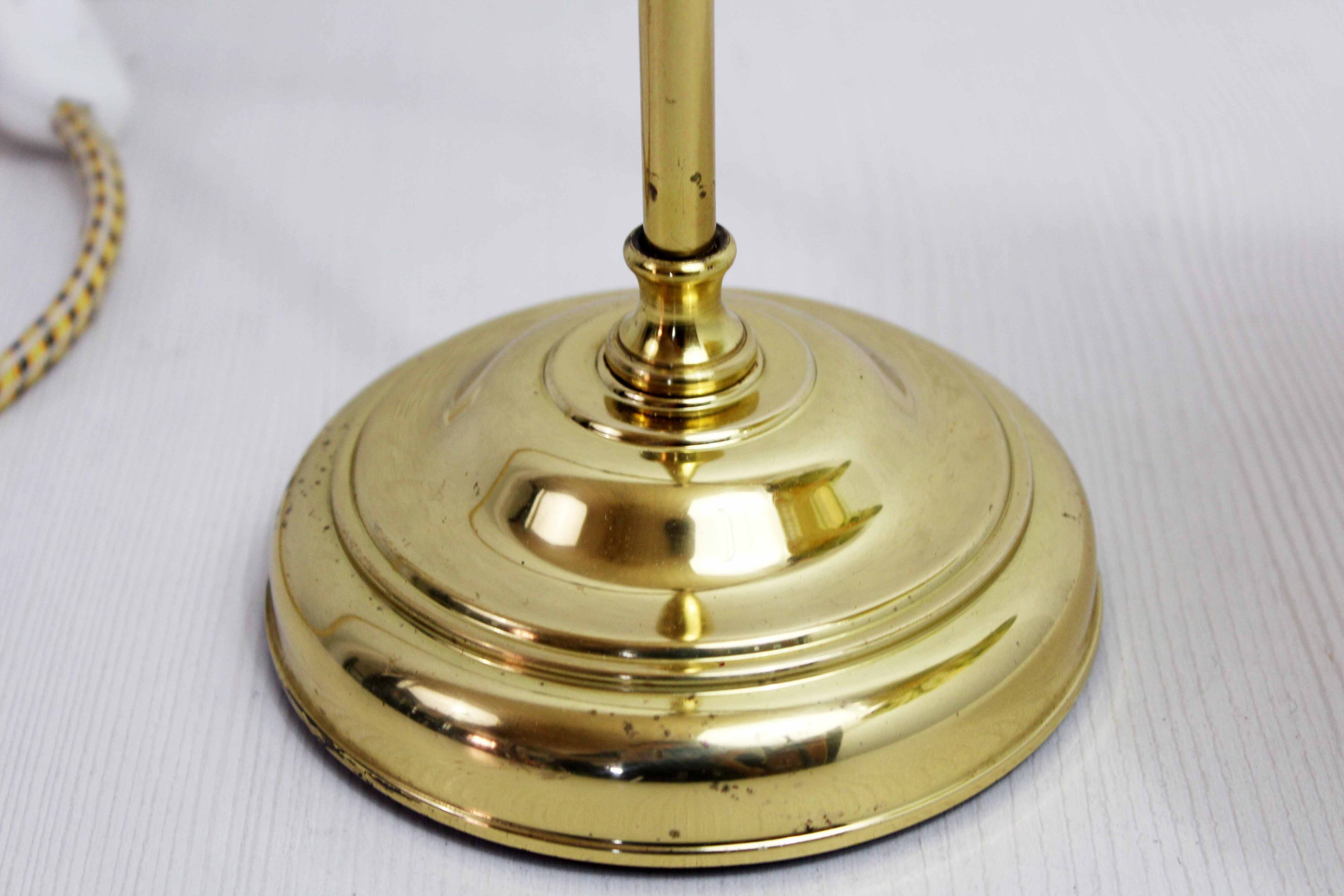 Brass and glass swan neck lamp