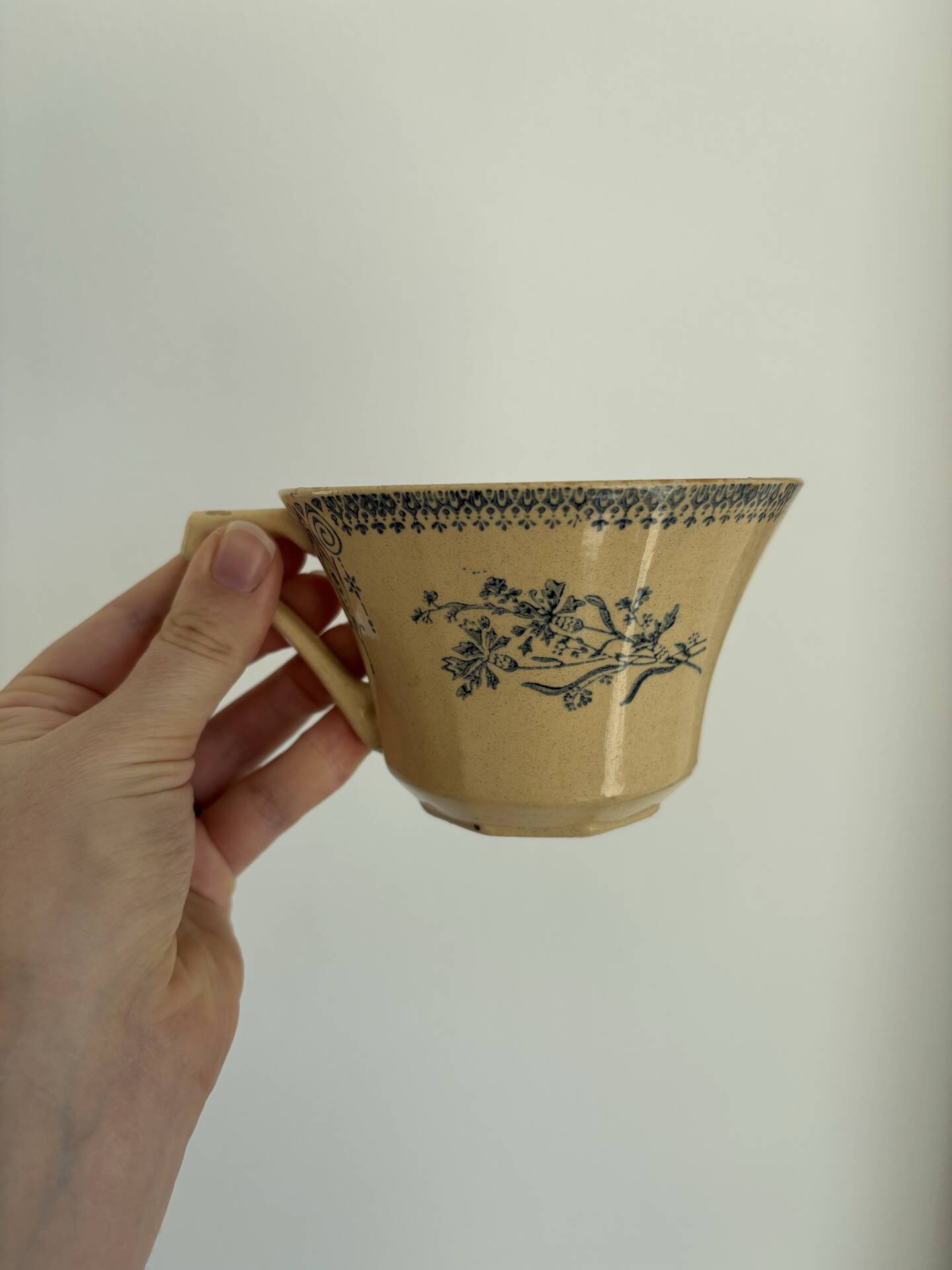 Iron earth tea cup St Amand - antique French earthenware with patina