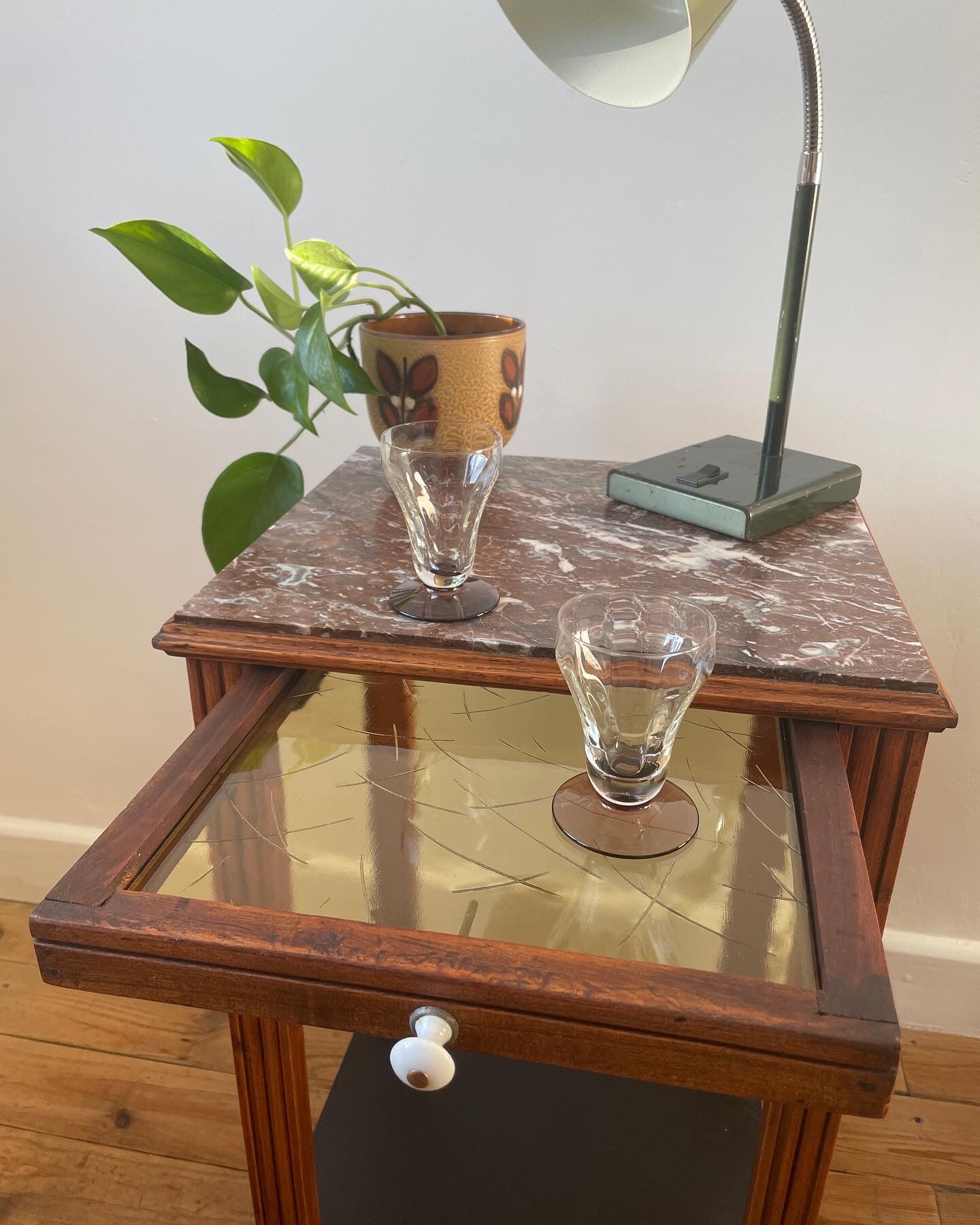 Pedestal table art deco wood and marble