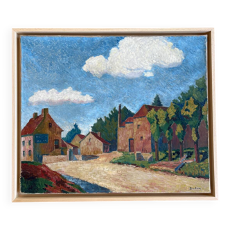 Le hameau, huile sur toile signée Bodon