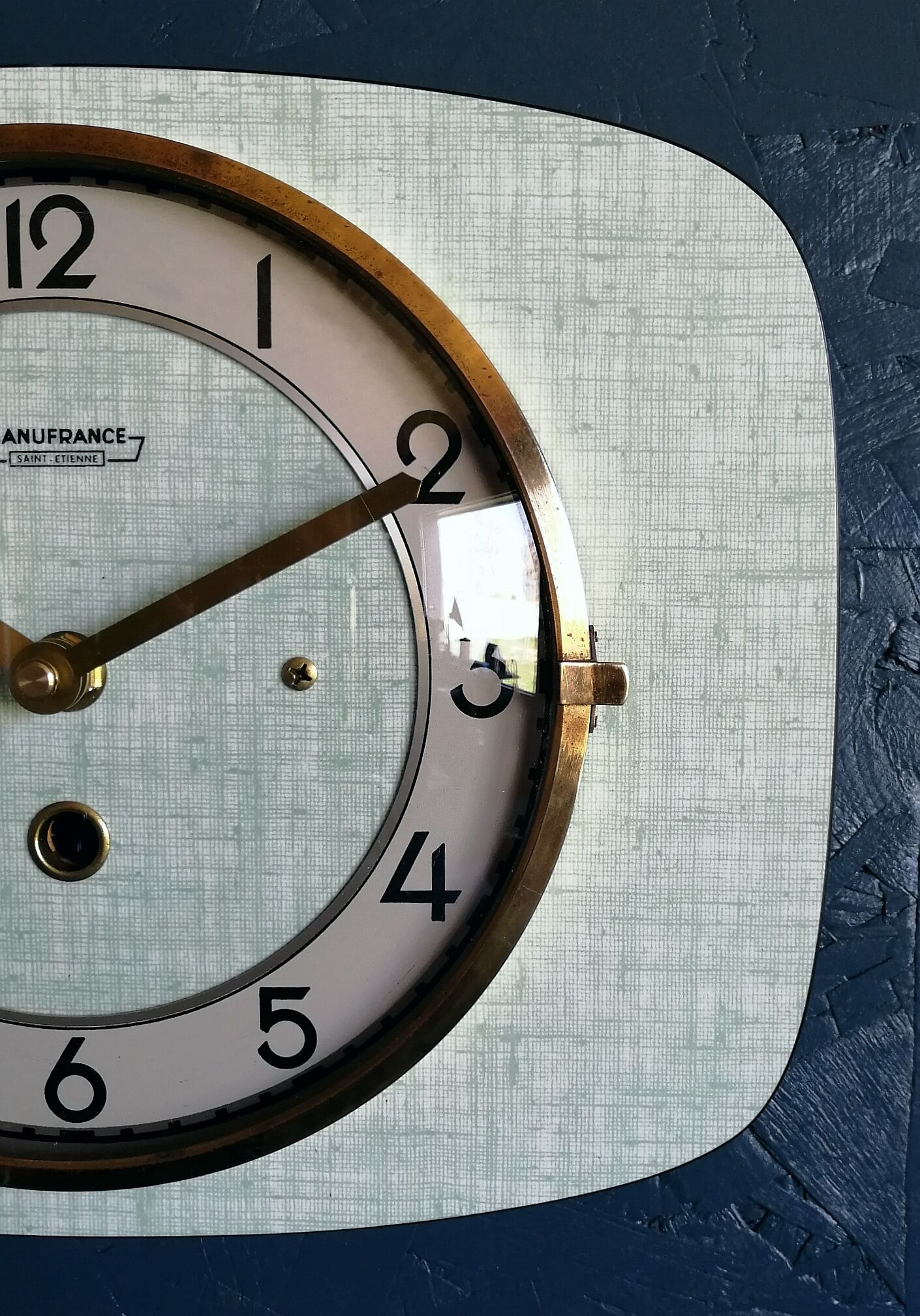 Vintage formica clock silent rectangular wall clock "Manufrance green"