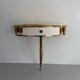 Floating wall console with drawer, brass body and marble top, 1960s, Italy