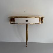 Floating wall console with drawer, brass body and marble top, 1960s, Italy