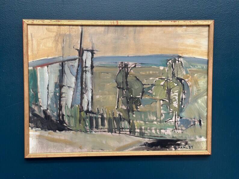 Original Swedish Oil on Canvas – “Abstract Landscape” by S. Hamlet – Dated 1960 – Vintage and Framed – 66 × 48 cm (26" × 18.9")