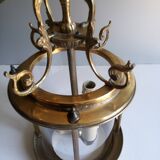 Antique entrance hall lantern - 3 lights - brass & convex glass