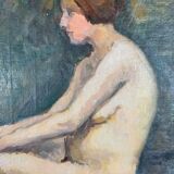Oil Painting on Canvas Seated Nude, French School, Early 20th Century