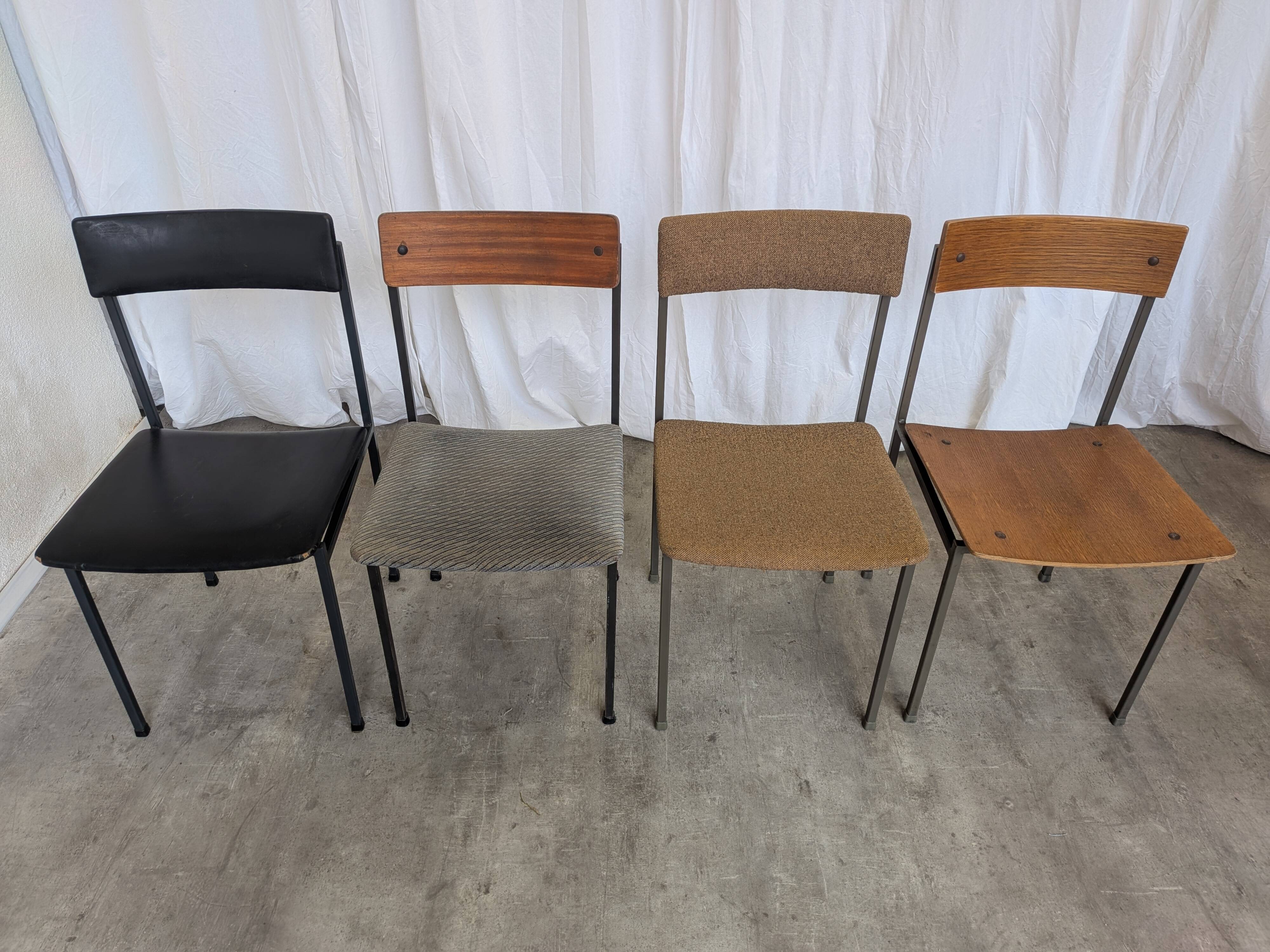 Set of 4 - Mix & Match Vintage Industrial Dining Chairs - 1970s Stol Kamnik