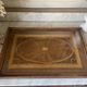 Large vintage tray, wood marquetry under glass