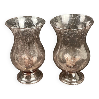 Pair of Biot glass tealight holders