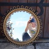 Round rattan mirror attributed to Franco Albini 1950