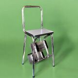 Vintage stepladder in Formica, wood and chromed metal