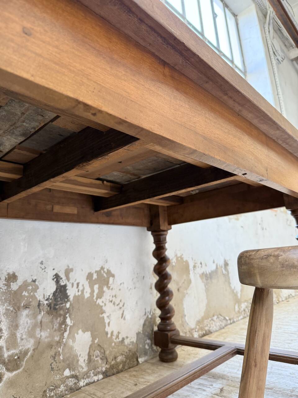 Paneled walnut desk with turned legs, 1900