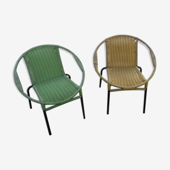 Pair of scoubidou armchairs from the 60s
