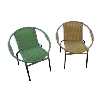 Pair of scoubidou armchairs from the 60s