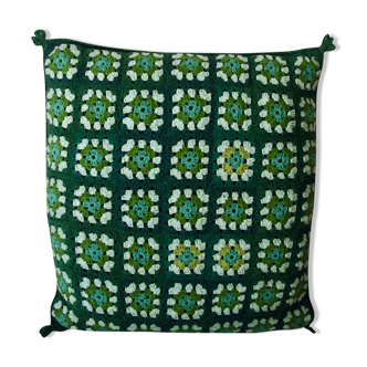 Green vintage crochet cushion
