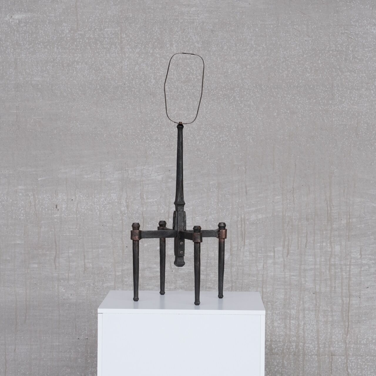 Brutalist iron mid-century floor and table lamp set