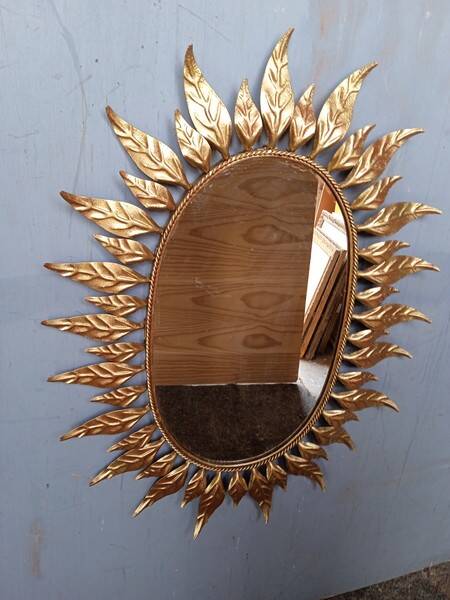 Sun mirror 75 cm gold metal period 1950