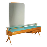 Vintage furniture from the 1950s with a maple dressing table and glass.