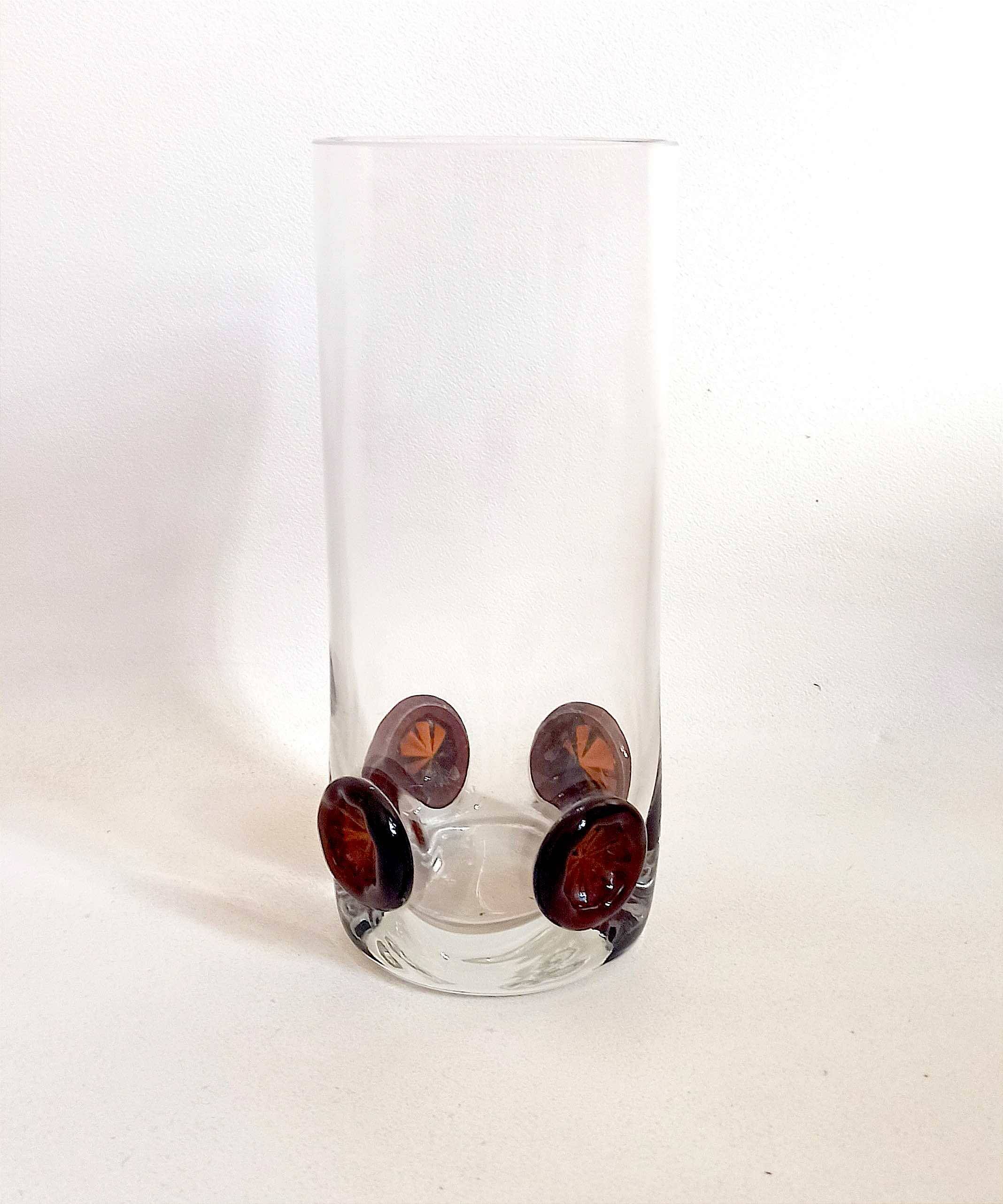 Crystal vase inlaid with button 1970s Height 25 cm