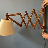 Wall lamp scissors in teak wood lampshade beige
