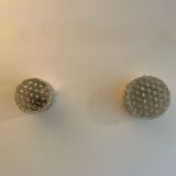 Pair of vintage wall lights, pressed molded glass, France 1960s