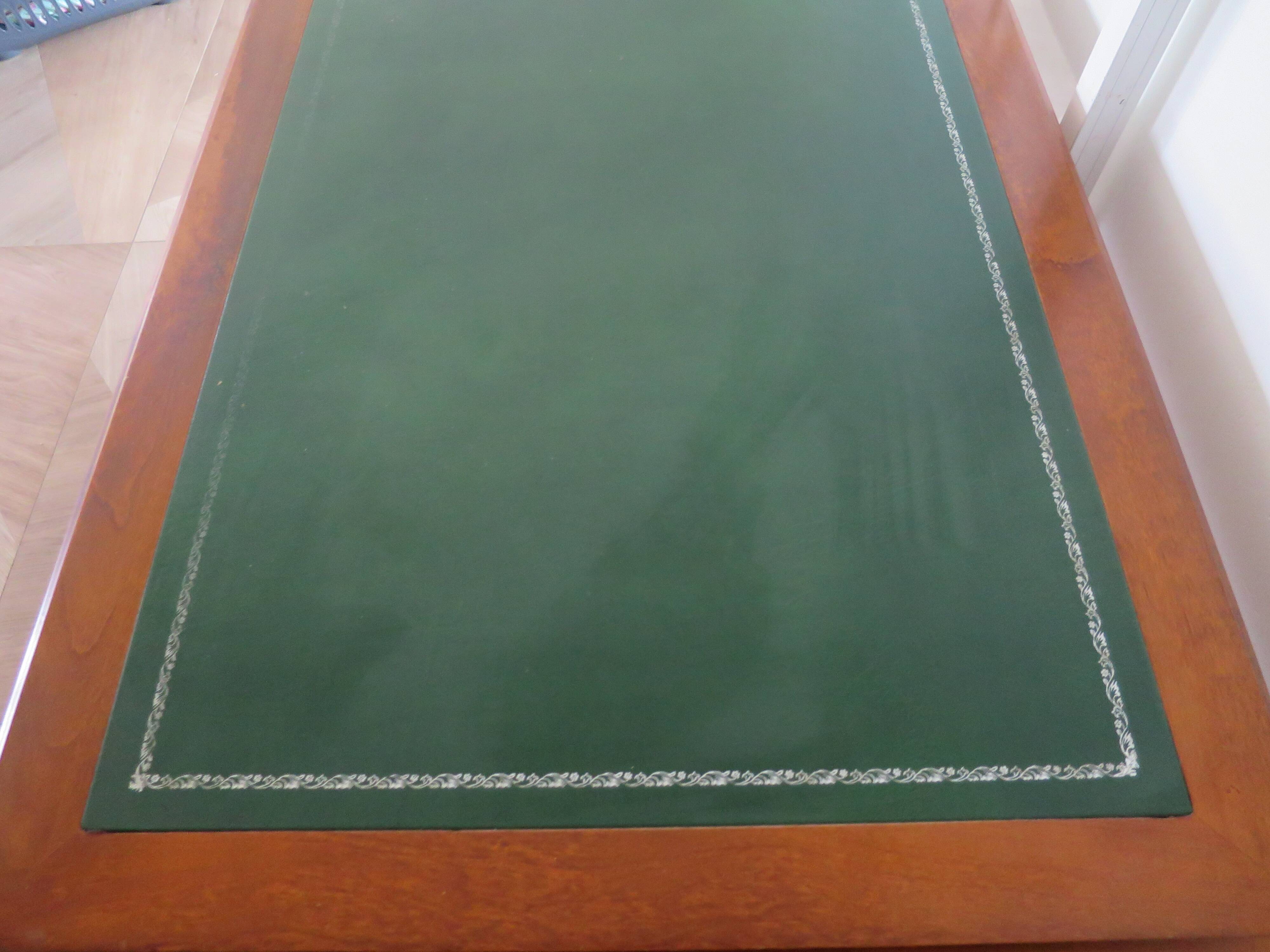 Minister's desk style L. Philippe – 2 drawers – cherry wood – faux leather desk mat