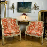 Two shepherdesses in moulded wood and carved Louis XVI style