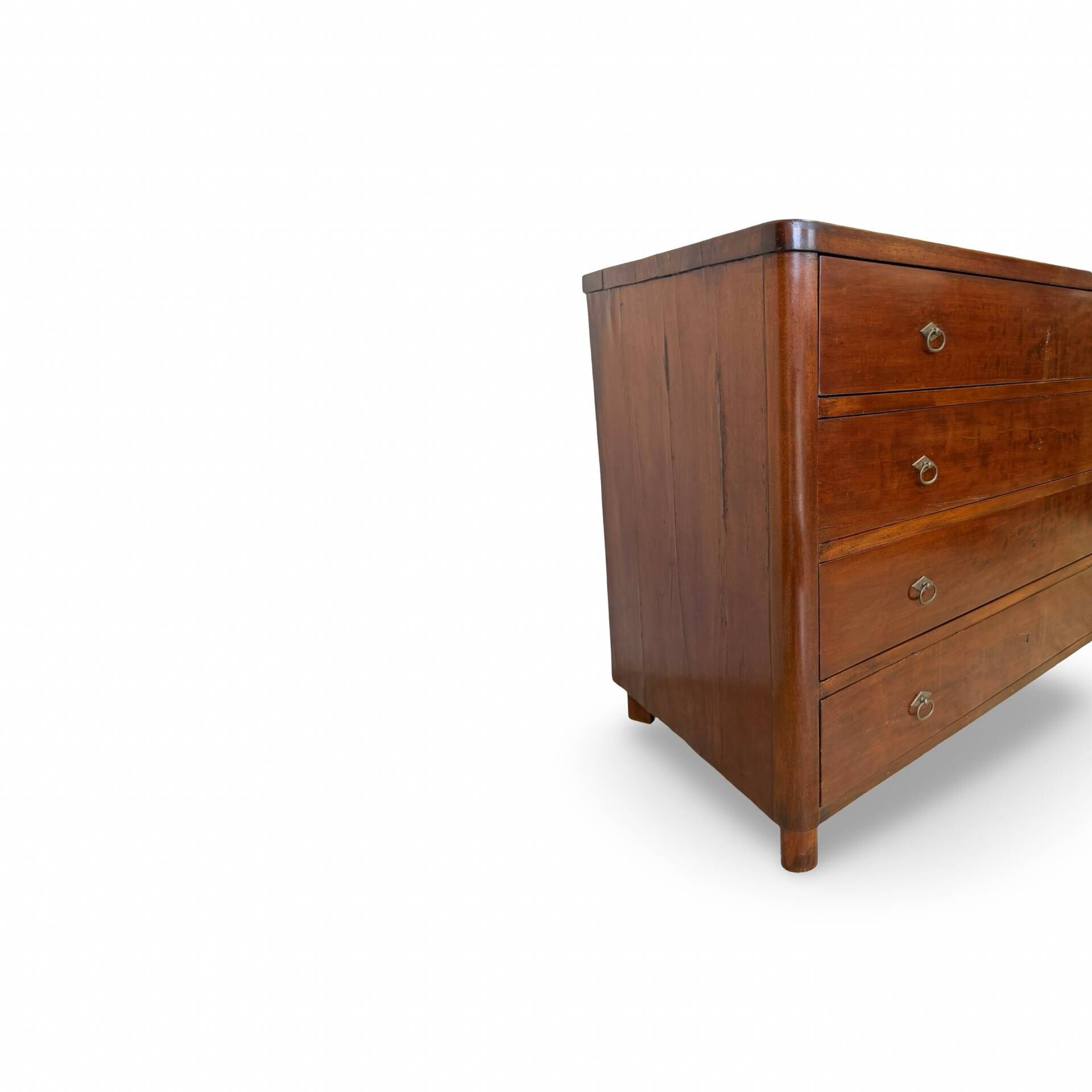 Italian art deco burl walnut chest of drawers, 1850s.