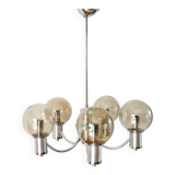 Five-branched chandelier, in chrome and smoked glass globes, Design, 1970