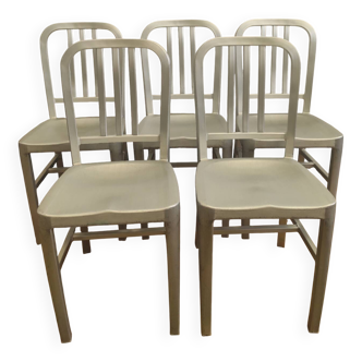 5 chaises style "Navy" en aluminium brossé