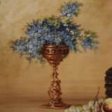 Signed painting still life with flowers and fruit from the 20th century
