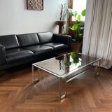 Table basse miroir fumé marbré vintage 1970s
